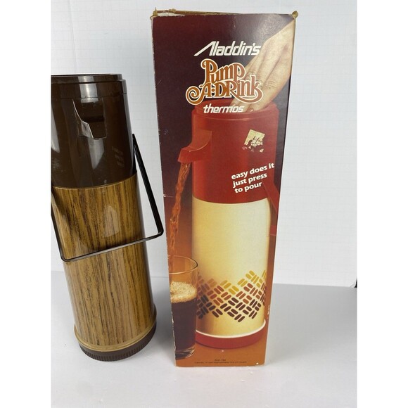 1977 Vintage Aladdin Pump-a-Drink 1 Quart Coffee Beverage Thermos Camping - Picture 2 of 7